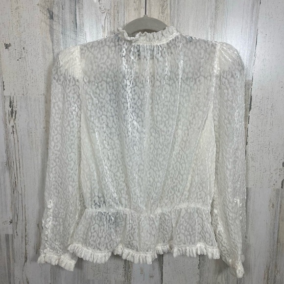 The Kooples White Sheer Velvet Button Top Blouse Flock Leo size S NWT $258 - Picture 7 of 11